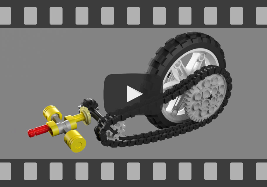 Animation, YouTube-Video, LEGO Technic 8291Motorrad - Antriebswelle und Kette