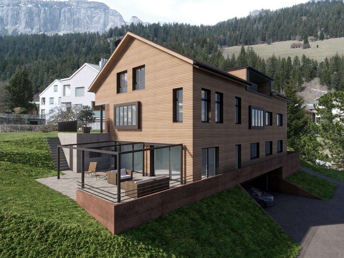 Visualisierung Wohnhaus, Marcus Gross & Werner Rüegg, Dipl. Architekten FH/SIA AG, Flims