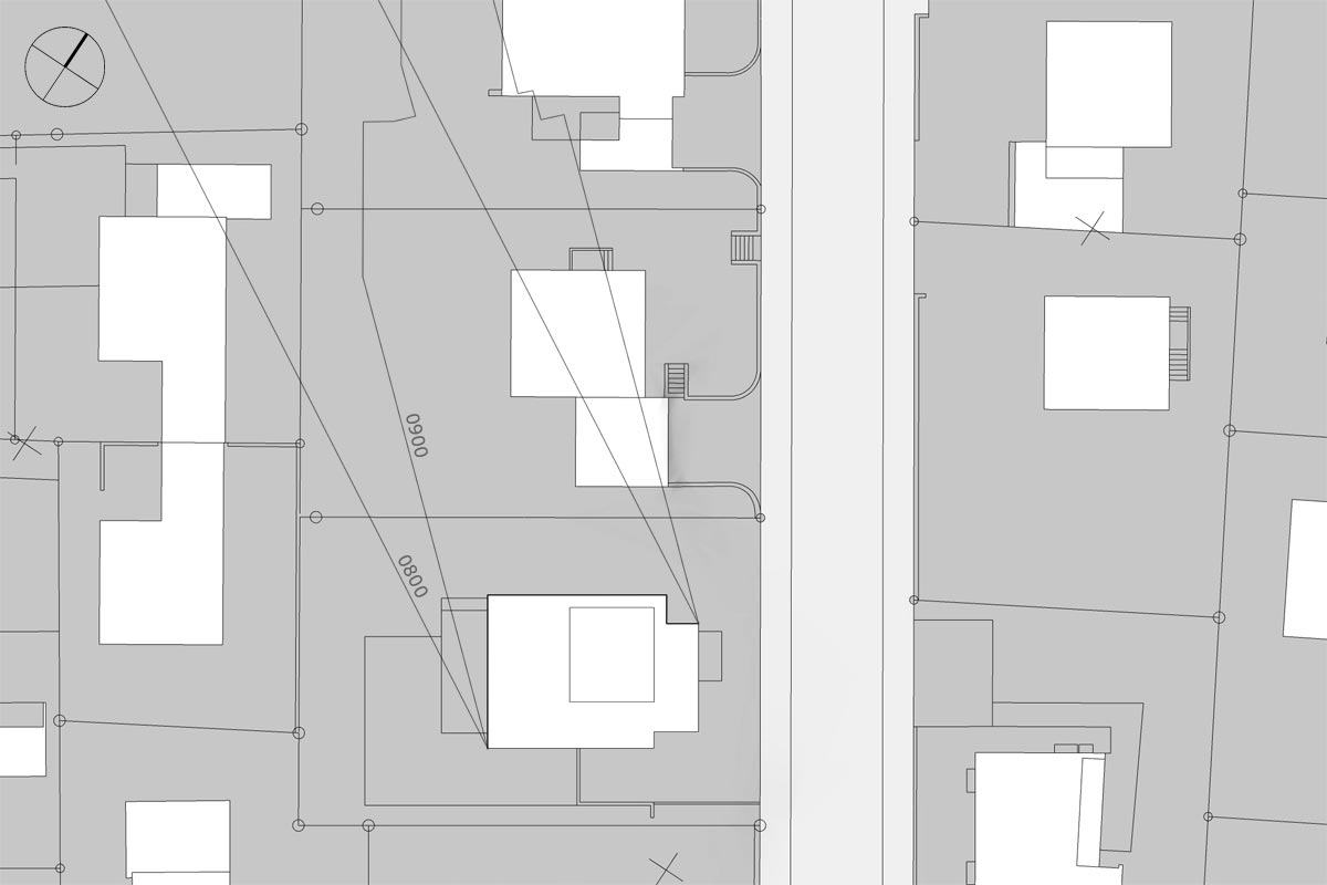 Schattendiagramm, Dauerschatten, Schattenverlauf 09:00 Uhr