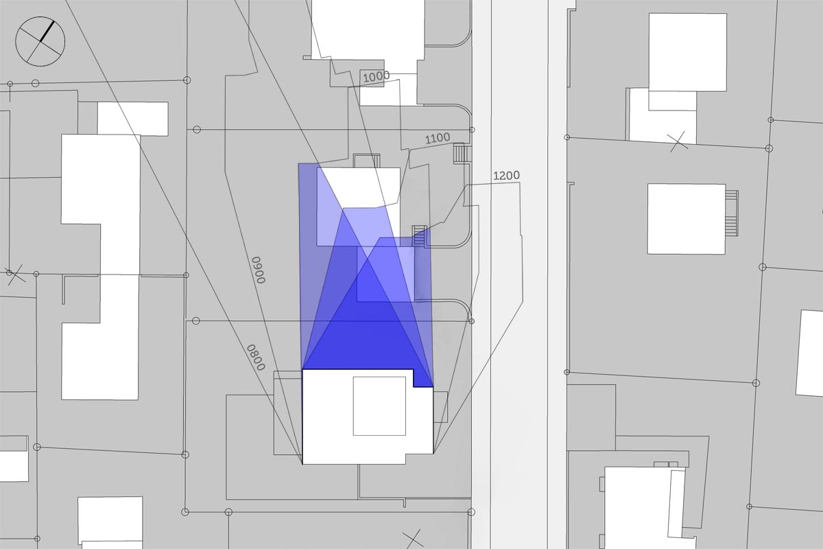 Schattendiagramm, Dauerschatten, Schattenverlauf 12:00 Uhr