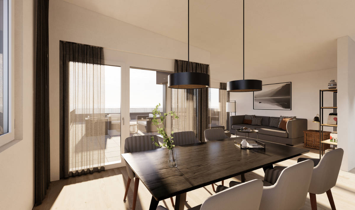 Visualisierung Wohn-/Essbereich Attika - Suter Architekten AG, Birr