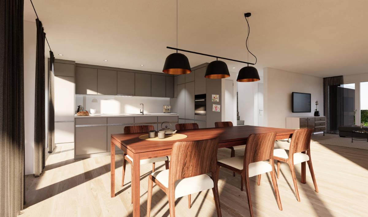 Visualisierung Essbereich/Küche Eckhaus - Suter Architekten AG, Birr