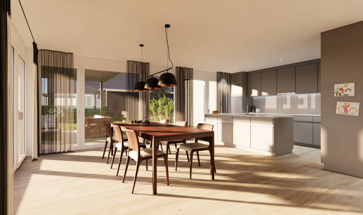 Visualisierung Essbereich/Küche Eckhaus - Suter Architekten AG, Birr