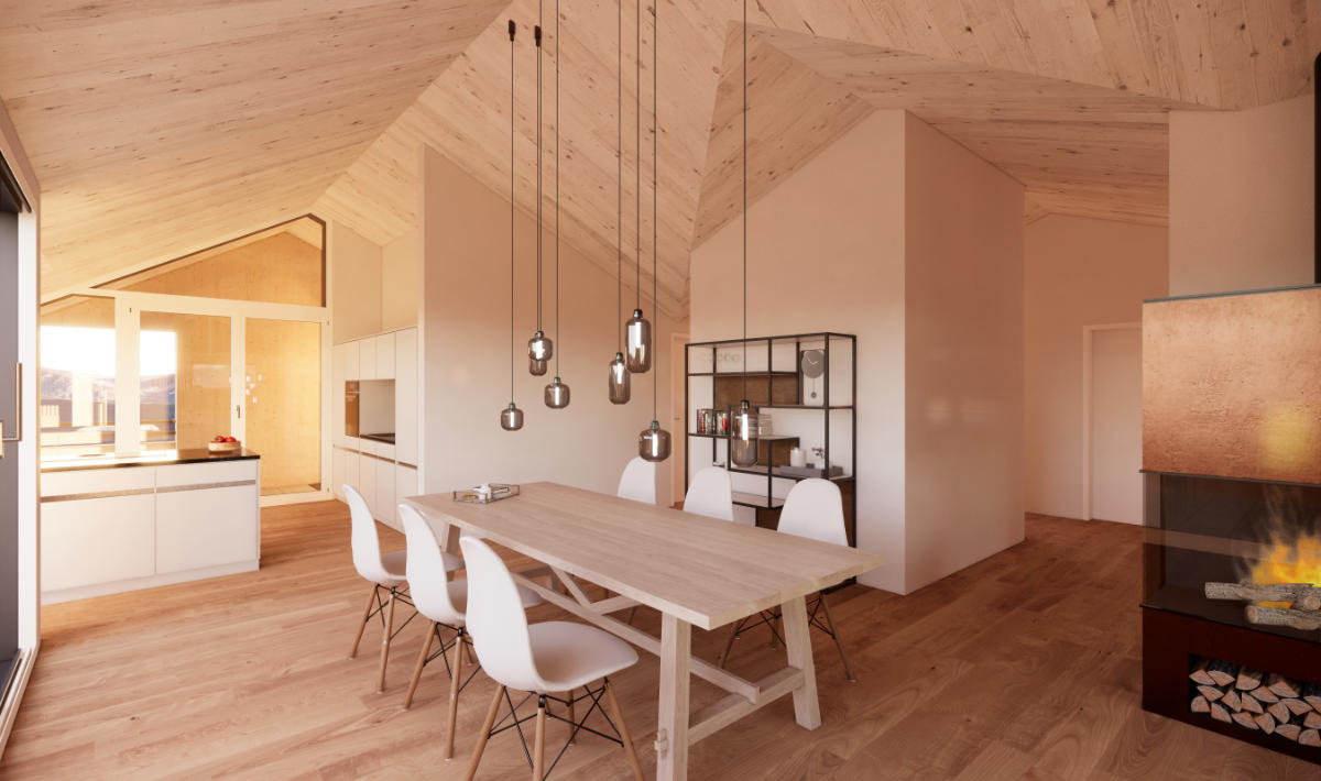 Visualisierung Essbereich/Küche Dachwohnung - JB Architekturbüro AG, Appenzell
