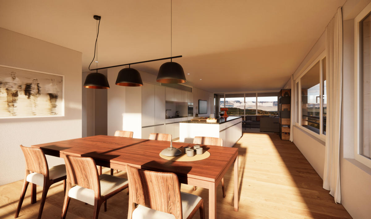 Visualisierung Essbereich/Küche Geschosswohnung - JB Architekturbüro AG, Appenzell