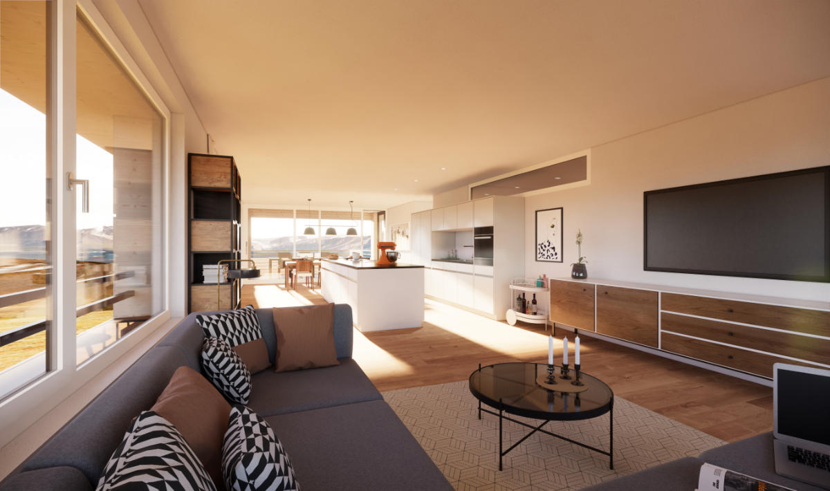 Visualisierung Wohnbereich Geschosswohnung - JB Architekturbüro AG, Appenzell