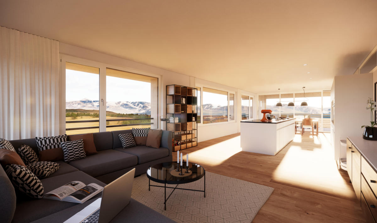 Visualisierung Wohnbereich Geschosswohnung - JB Architekturbüro AG, Appenzell