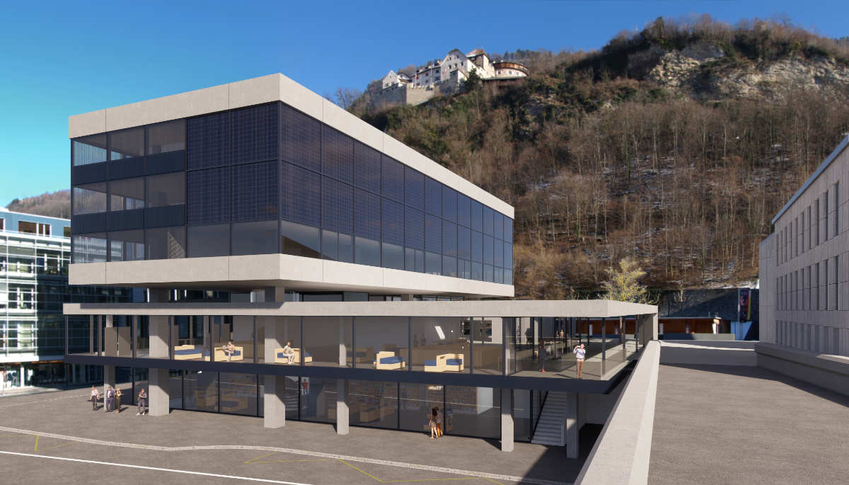 Visualisierung Liechtensteinische Landesbibliothek - Architekturwettbewerb - matt architekten gmbh, Mauren (FL)